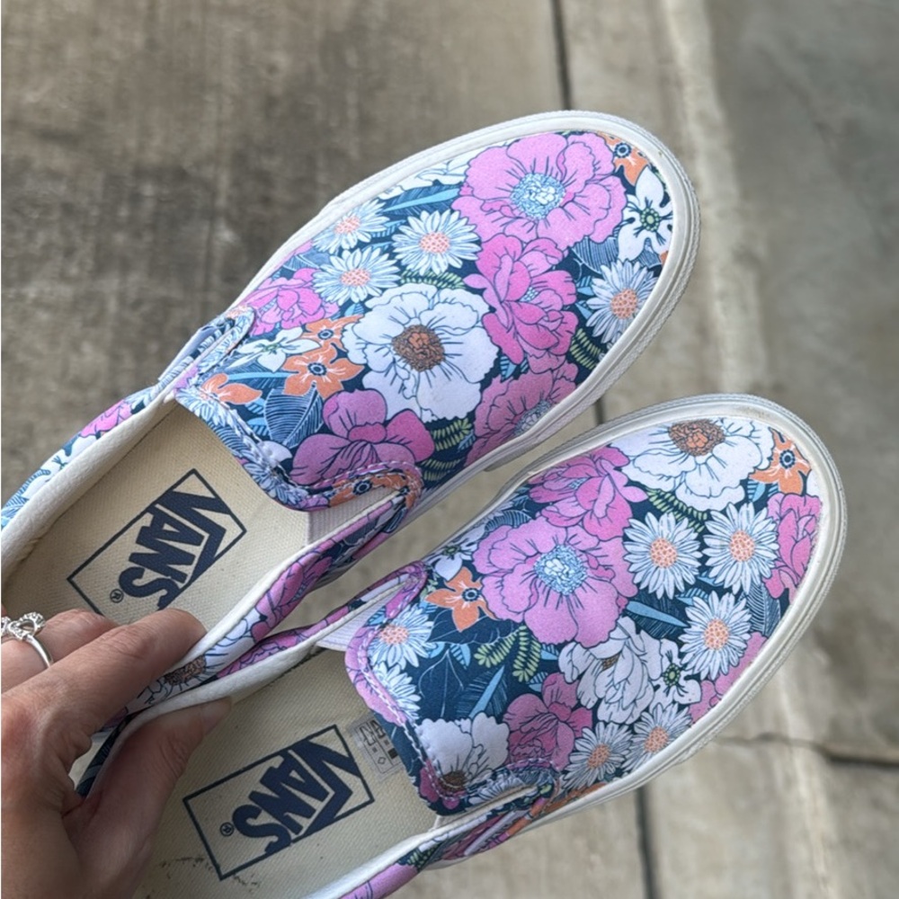 Vans Women's Floral Slip-On Sneakers - Pink and White